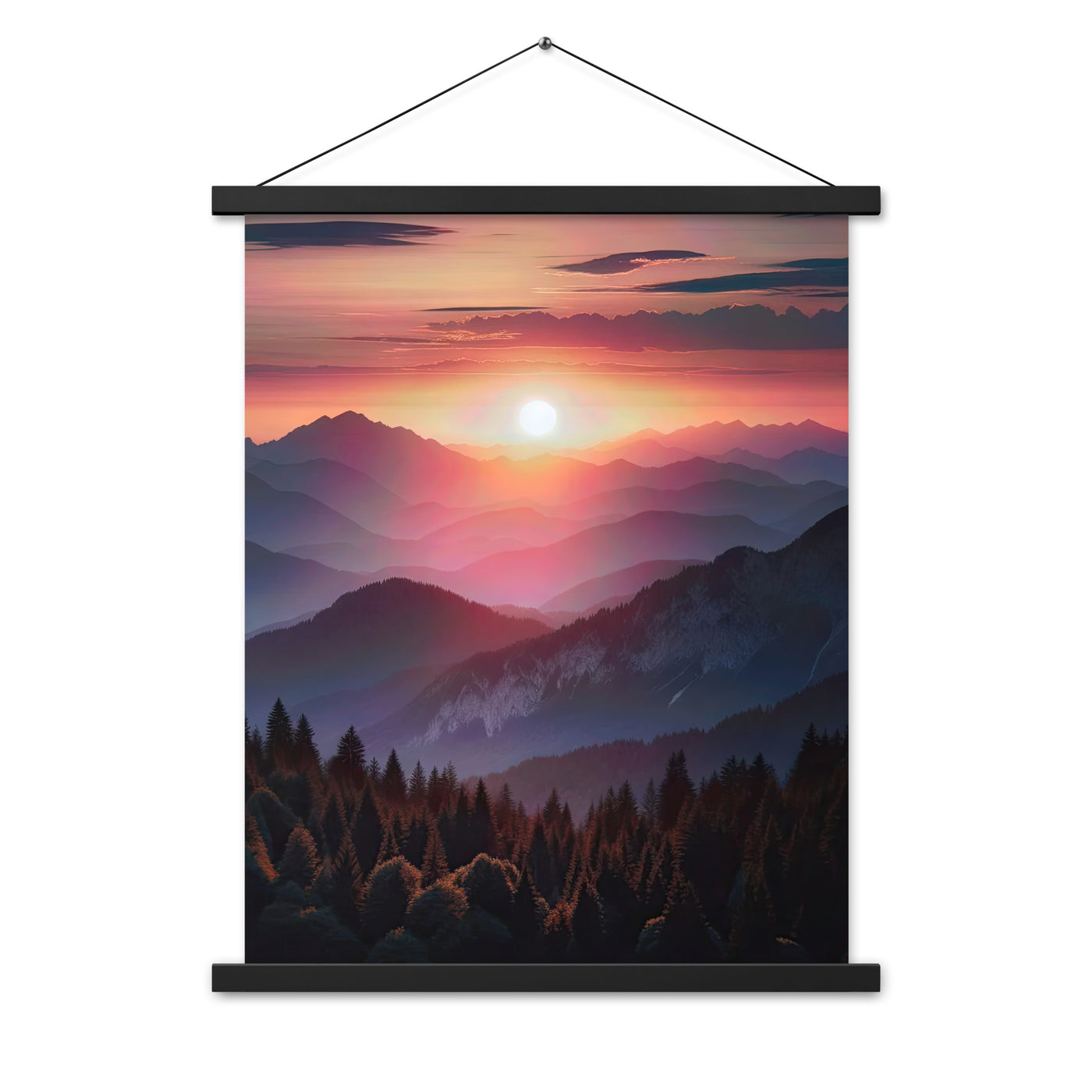 Foto der Alpenwildnis beim Sonnenuntergang, Himmel in warmen Orange-Tönen - Premium Poster mit Aufhängung berge xxx yyy zzz 45.7 x 61 cm