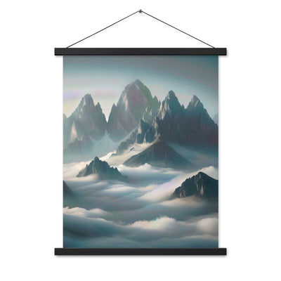 Foto eines nebligen Alpenmorgens, scharfe Gipfel ragen aus dem Nebel - Premium Poster mit Aufhängung berge xxx yyy zzz 45.7 x 61 cm