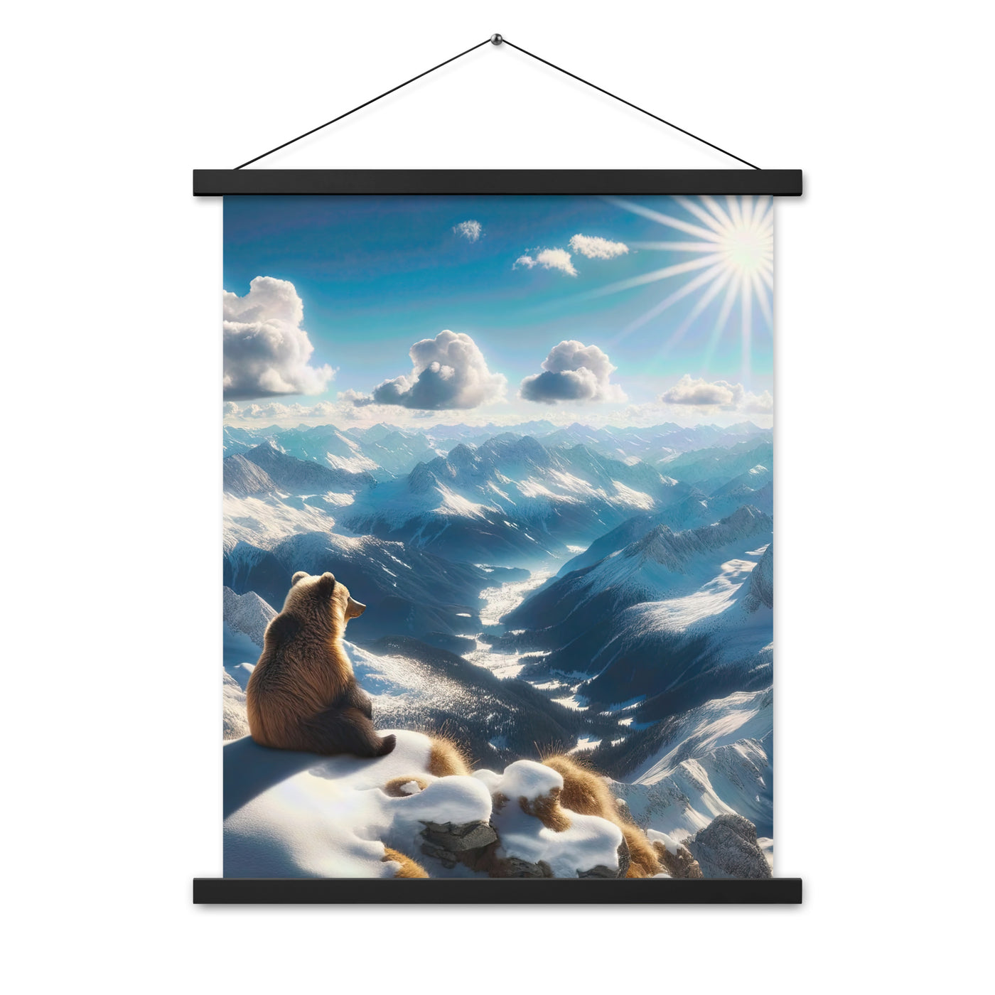 Foto der Alpen im Winter mit Bären auf dem Gipfel, glitzernder Neuschnee unter der Sonne - Premium Poster mit Aufhängung camping xxx yyy zzz 45.7 x 61 cm