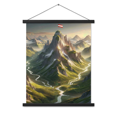 Fotorealistisches Bild der Alpen mit österreichischer Flagge, scharfen Gipfeln und grünen Tälern - Enhanced Matte Paper Poster With berge xxx yyy zzz 45.7 x 61 cm