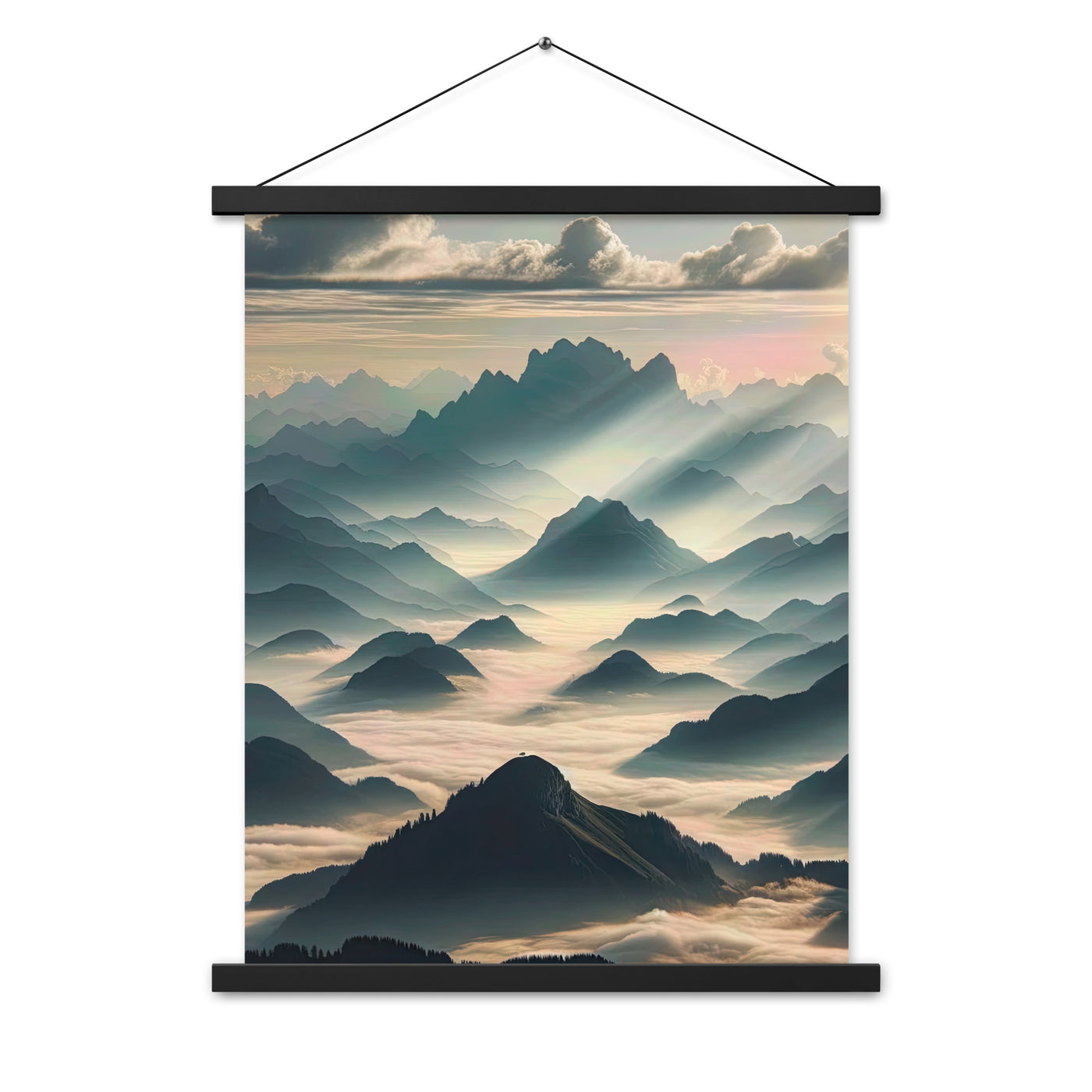 Foto der Alpen im Morgennebel, majestätische Gipfel ragen aus dem Nebel - Premium Poster mit Aufhängung berge xxx yyy zzz 45.7 x 61 cm