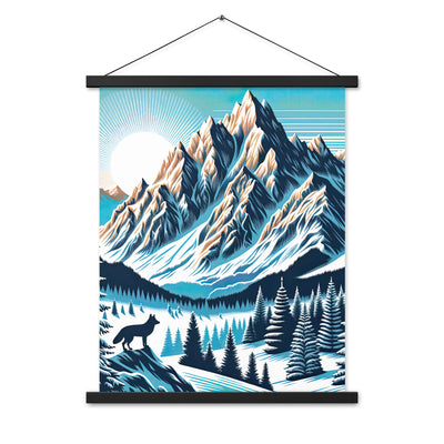 Vektorgrafik eines Wolfes im winterlichen Alpenmorgen, Berge mit Schnee- und Felsmustern - Premium Poster mit Aufhängung berge xxx yyy zzz 45.7 x 61 cm