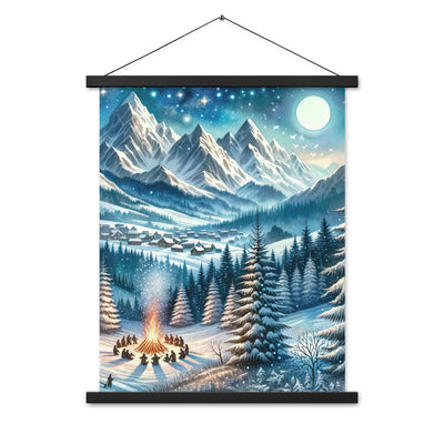 Aquarell eines Winterabends in den Alpen mit Lagerfeuer und Wanderern, glitzernder Neuschnee - Enhanced Matte Paper Poster With Hanger camping xxx yyy zzz 45.7 x 61 cm