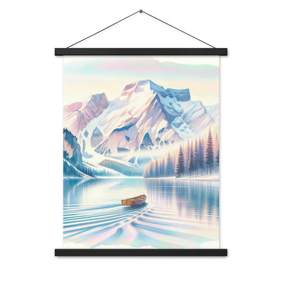 Aquarell eines klaren Alpenmorgens, Boot auf Bergsee in Pastelltönen - Premium Poster mit Aufhängung berge xxx yyy zzz 45.7 x 61 cm