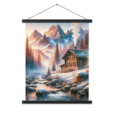 Aquarell einer Alpenszene im Morgengrauen, Haus in den Bergen - Premium Poster mit Aufhängung berge xxx yyy zzz 45.7 x 61 cm