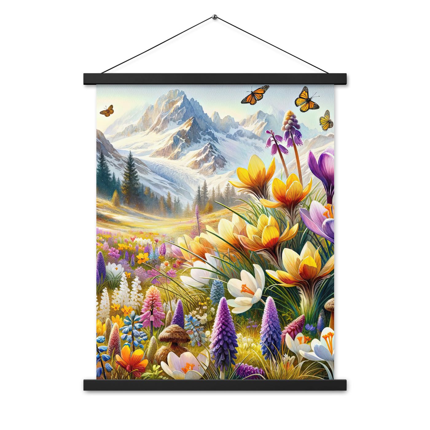Aquarell einer ruhigen Almwiese, farbenfrohe Bergblumen in den Alpen - Premium Poster mit Aufhängung berge xxx yyy zzz 45.7 x 61 cm