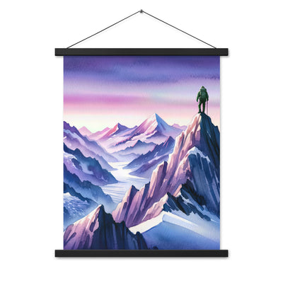 Aquarell eines Bergsteigers auf einem Alpengipfel in der Abenddämmerung - Premium Poster mit Aufhängung wandern xxx yyy zzz 45.7 x 61 cm