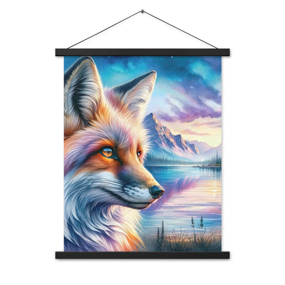 Aquarellporträt eines Fuchses im Dämmerlicht am Bergsee - Premium Poster mit Aufhängung camping xxx yyy zzz 45.7 x 61 cm