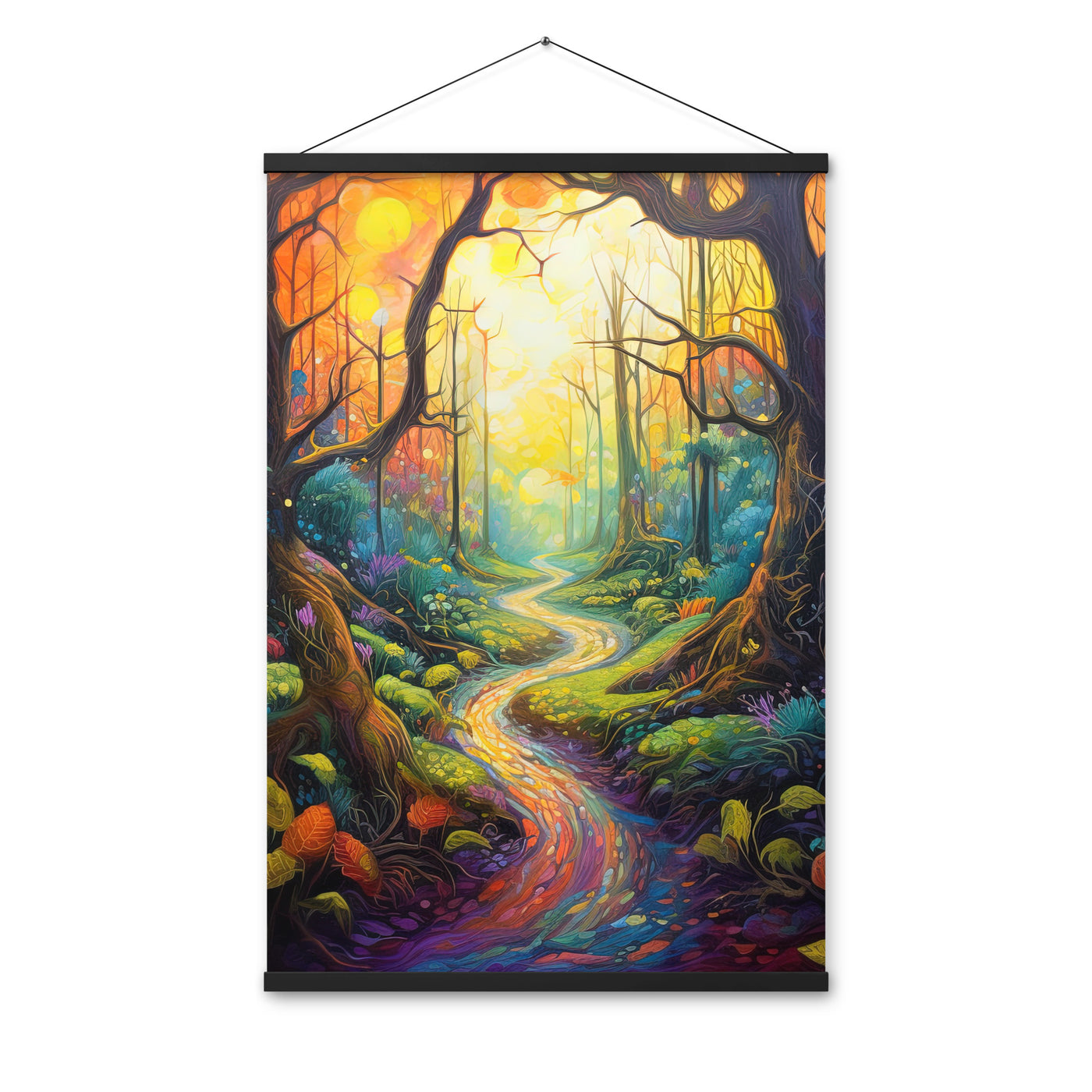 Wald und Wanderweg - Bunte, farbenfrohe Malerei - Premium Poster mit Aufhängung camping xxx 61 x 91.4 cm