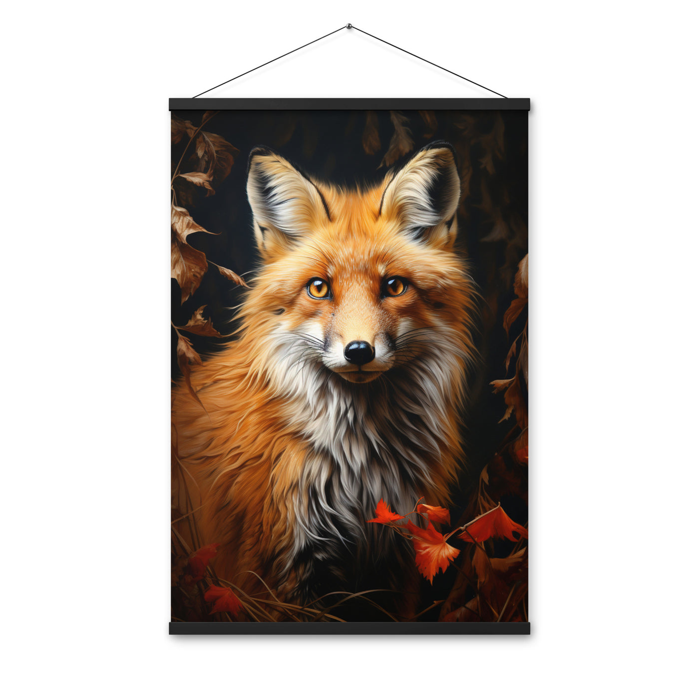 Fuchs Porträt und Herbstblätter - Malerei - Premium Poster mit Aufhängung camping xxx 61 x 91.4 cm