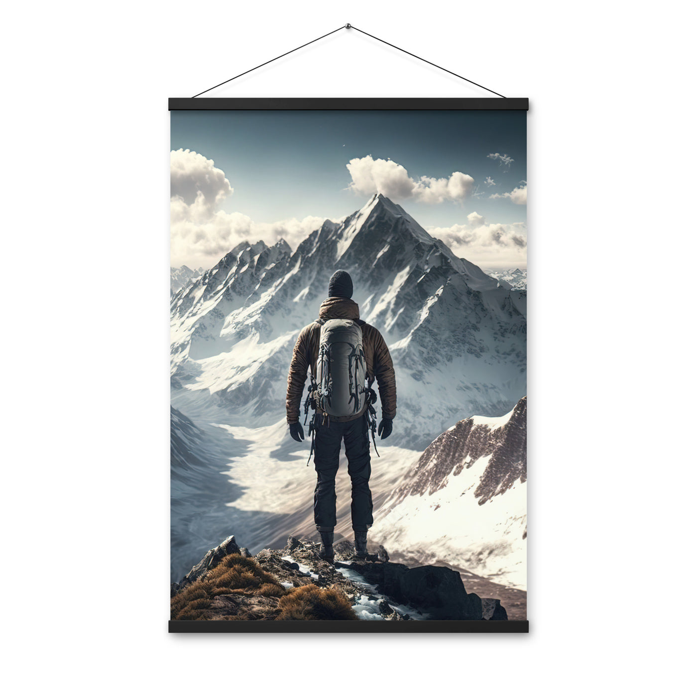 Wanderer auf Berg von hinten - Malerei - Premium Poster mit Aufhängung berge xxx Black 61 x 91.4 cm