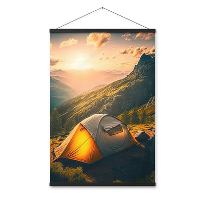 Zelt auf Berg im Sonnenaufgang - Landschafts - Premium Poster mit Aufhängung camping xxx 61 x 91.4 cm