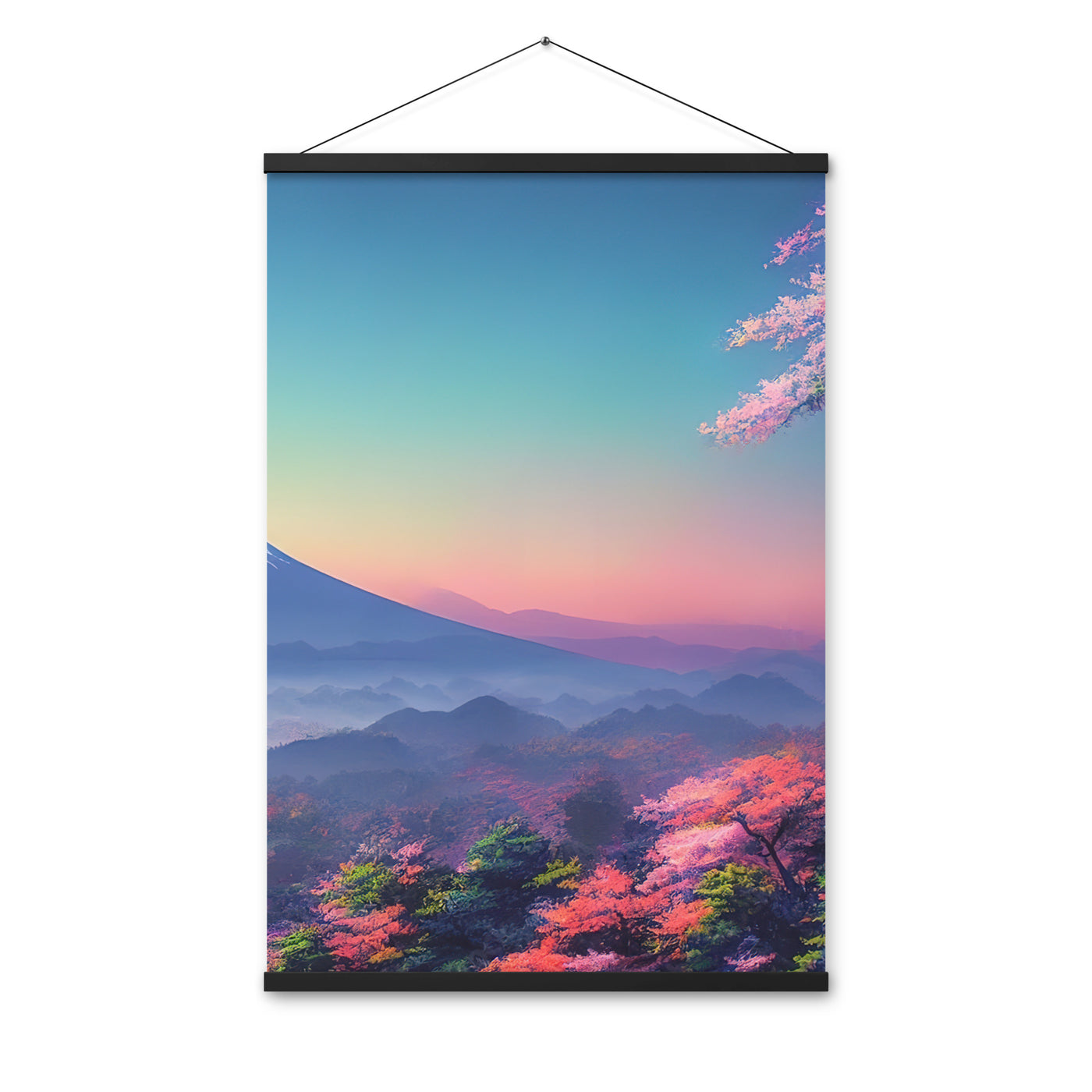 Berg und Wald mit pinken Bäumen - Landschaftsmalerei - Premium Poster mit Aufhängung berge xxx Black 61 x 91.4 cm