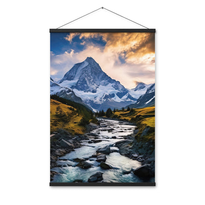 Berge und steiniger Bach - Epische Stimmung - Premium Poster mit Aufhängung berge xxx 61 x 91.4 cm