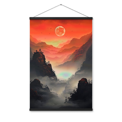 Gebirge, rote Farben und Nebel - Episches Kunstwerk - Premium Poster mit Aufhängung berge xxx 61 x 91.4 cm