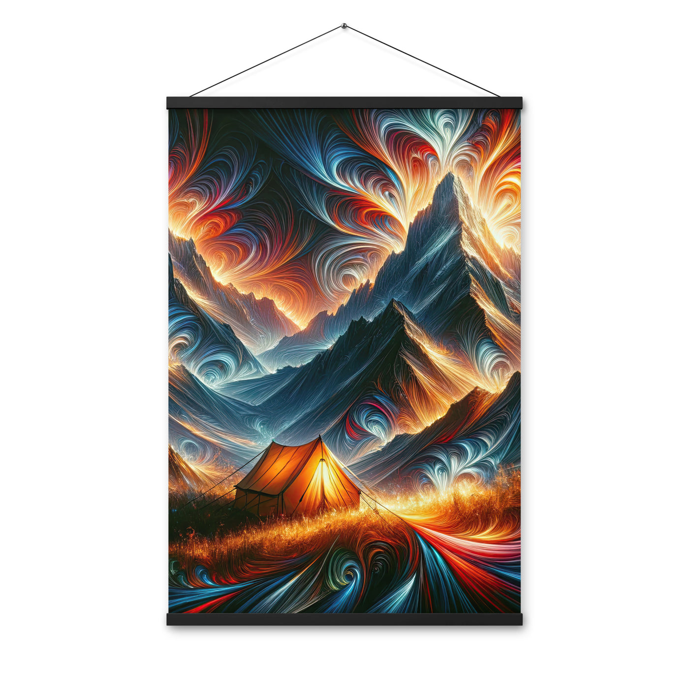 Abstrakte Kunst der Alpen, wo die Berge mit dynamischen Farben und Mustern pulsieren und eine Szene Energie schaffen - Enhanced Matte camping xxx yyy zzz 61 x 91.4 cm