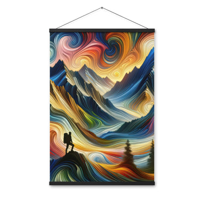 Abstraktes Kunstgemälde der Alpen mit wirbelnden, lebendigen Farben und dynamischen Mustern. Wanderer Silhouette - Enhanced Matte Paper wandern xxx yyy zzz 61 x 91.4 cm