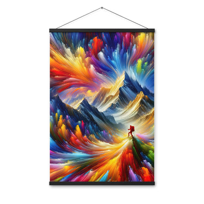 Alpen im Farbsturm mit erleuchtetem Wanderer - Abstrakt - Premium Poster mit Aufhängung wandern xxx yyy zzz 61 x 91.4 cm