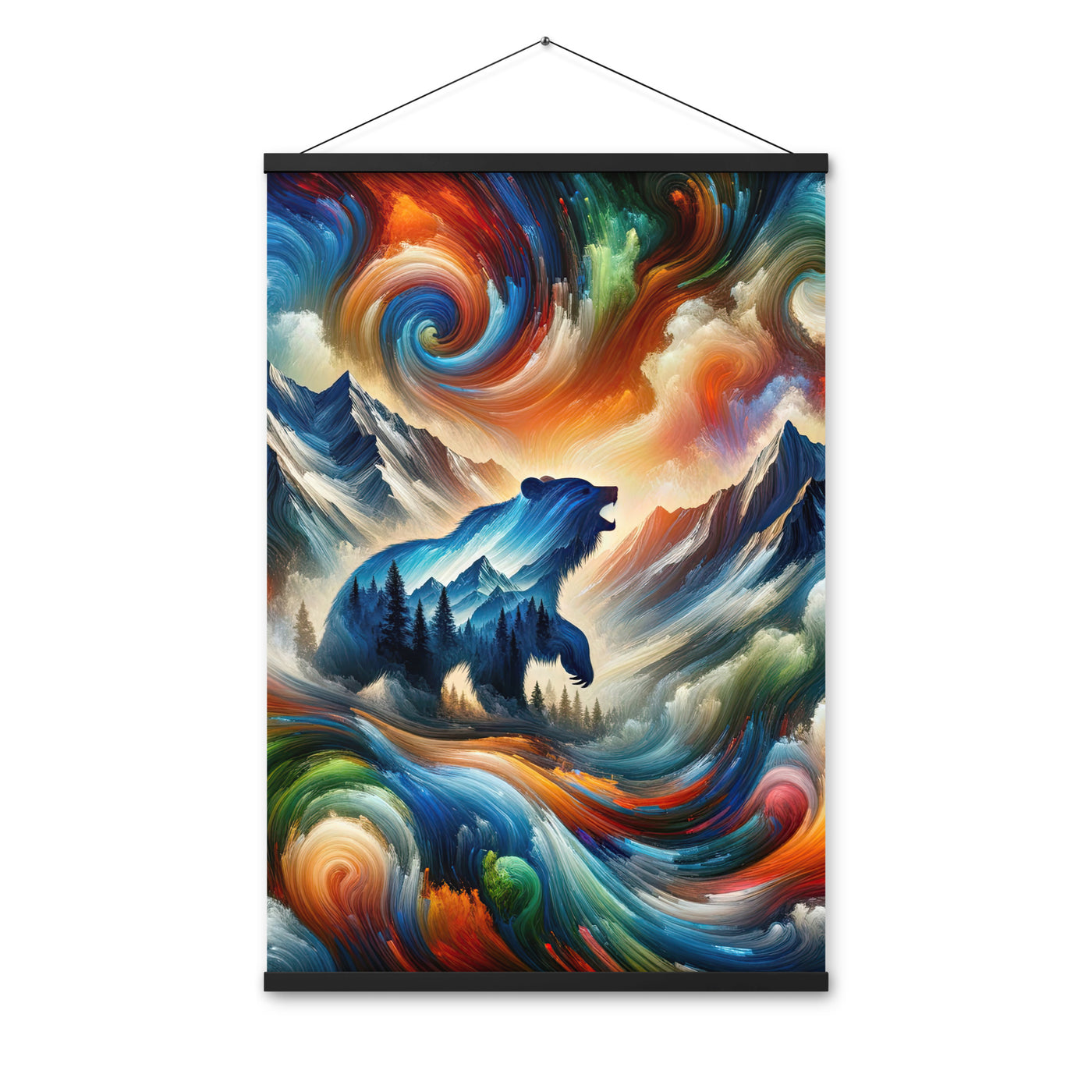 Lebendige Alpen und Bären Sillhouette über Berggipfel - Abstraktes Gemälde - Premium Poster mit Aufhängung camping xxx yyy zzz 61 x 91.4 cm
