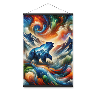 Lebendige Alpen und Bären Sillhouette über Berggipfel - Abstraktes Gemälde - Premium Poster mit Aufhängung camping xxx yyy zzz 61 x 91.4 cm