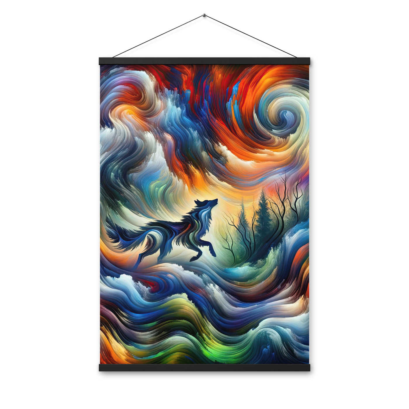 Alpen Abstraktgemälde mit Wolf Silhouette in lebhaften Farben (AN) - Premium Poster mit Aufhängung xxx yyy zzz 61 x 91.4 cm