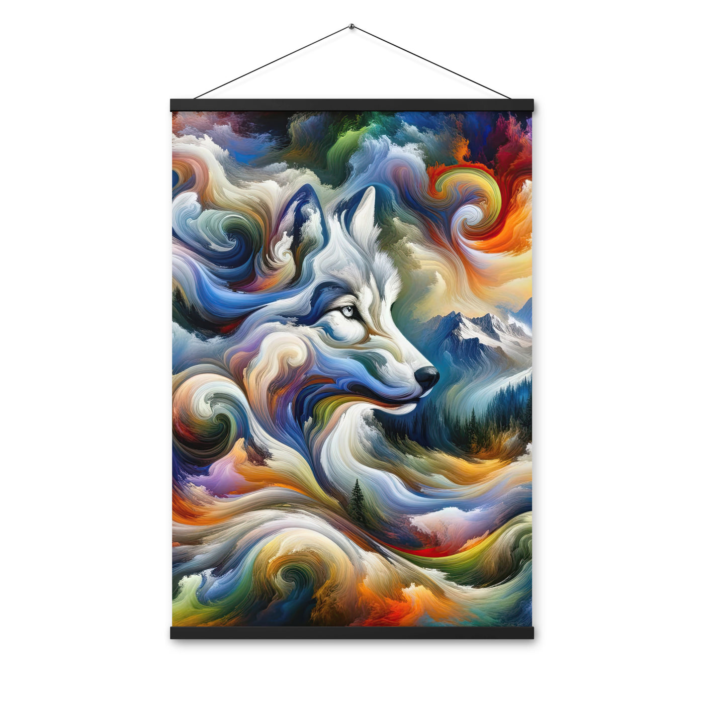 Abstraktes Alpen Gemälde: Wirbelnde Farben und Majestätischer Wolf, Silhouette (AN) - Premium Poster mit Aufhängung xxx yyy zzz 61 x 91.4 cm