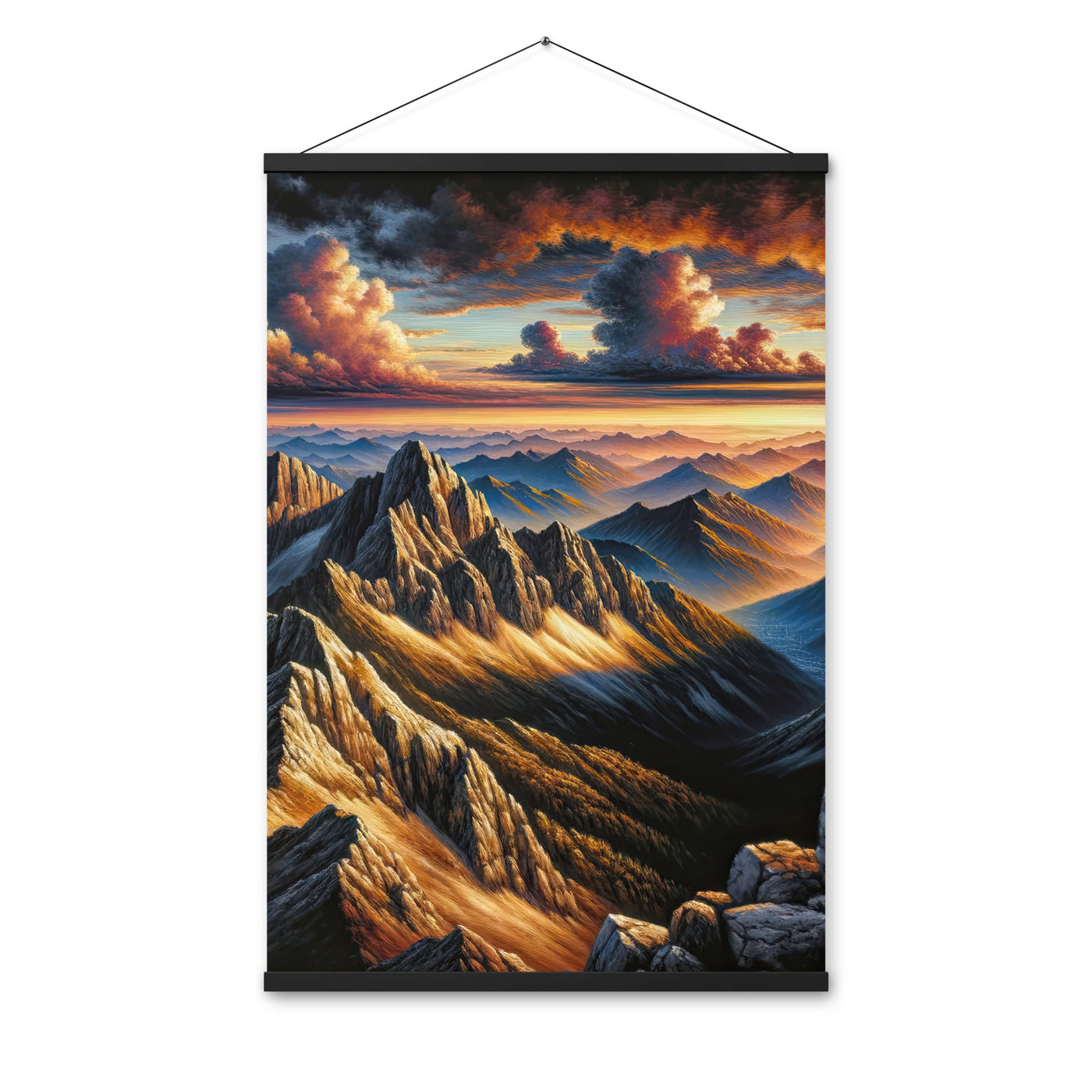Alpen in Abenddämmerung: Acrylgemälde mit beleuchteten Berggipfeln - Premium Poster mit Aufhängung berge xxx yyy zzz 61 x 91.4 cm