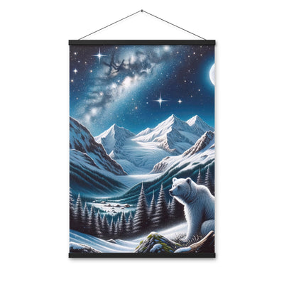 Sternennacht und Eisbär: Acrylgemälde mit Milchstraße, Alpen und schneebedeckte Gipfel - Premium Poster mit Aufhängung camping xxx yyy zzz 61 x 91.4 cm