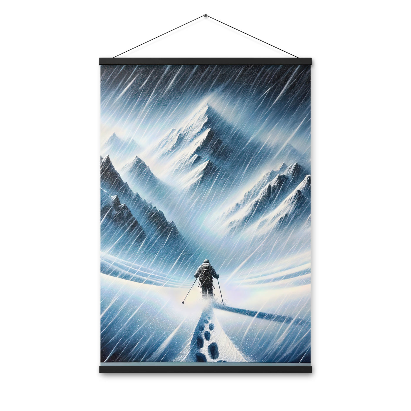 Wanderer und Bergsteiger im Schneesturm: Acrylgemälde der Alpen - Premium Poster mit Aufhängung wandern xxx yyy zzz 61 x 91.4 cm