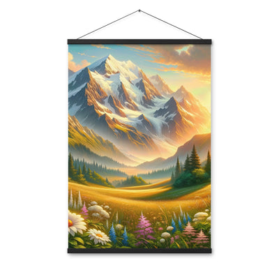 Heitere Alpenschönheit: Schneeberge und Wildblumenwiesen - Premium Poster mit Aufhängung berge xxx yyy zzz 61 x 91.4 cm