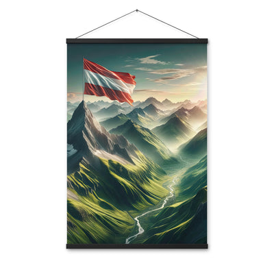 Alpen Gebirge: Fotorealistische Bergfläche mit Österreichischer Flagge - Premium Poster mit Aufhängung berge xxx yyy zzz 61 x 91.4 cm