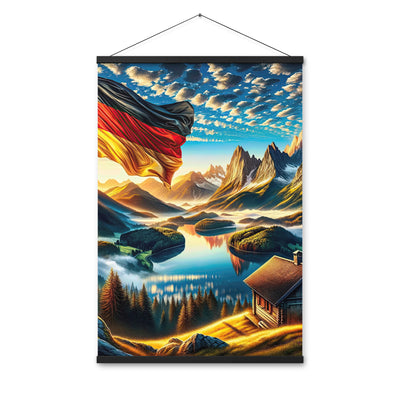 Alpen Gebirge im Morgenlicht: Kunstwerk mit Deutsche Flagge - Premium Poster mit Aufhängung berge xxx yyy zzz 61 x 91.4 cm