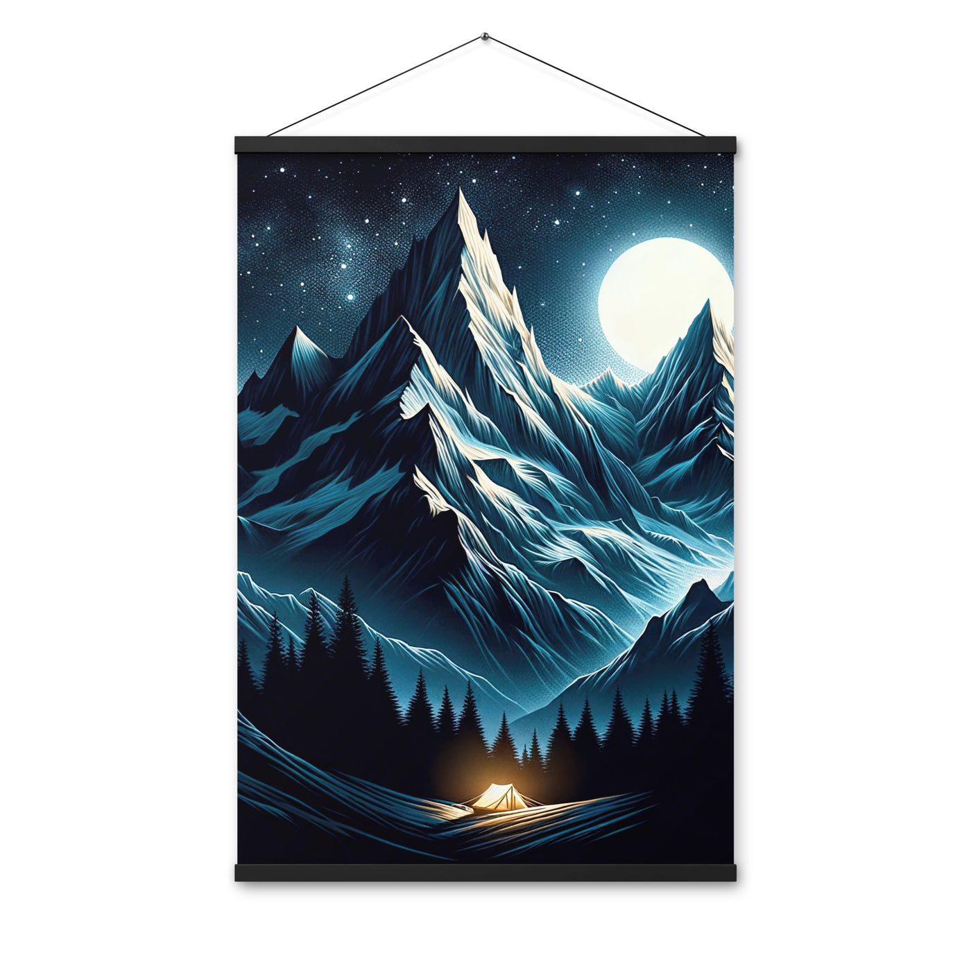 Alpennacht mit Zelt: Mondglanz auf Gipfeln und Tälern, sternenklarer Himmel - Premium Poster mit Aufhängung berge xxx yyy zzz 61 x 91.4 cm