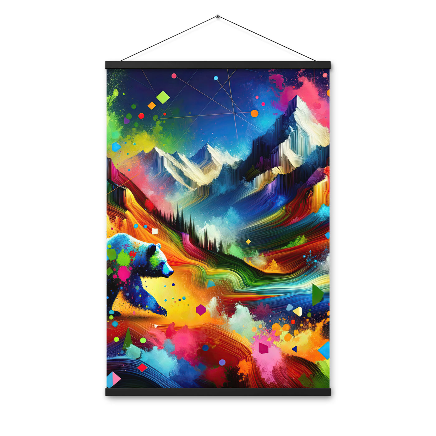 Neonfarbener Alpen Bär in abstrakten geometrischen Formen - Premium Poster mit Aufhängung camping xxx yyy zzz 61 x 91.4 cm