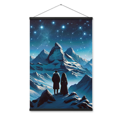 Alpenwinternacht: Digitale Kunst mit Wanderern in Bergen und Sternenhimmel - Premium Poster mit Aufhängung wandern xxx yyy zzz 61 x 91.4 cm