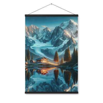 Stille Alpenmajestätik: Digitale Kunst mit Schnee und Bergsee-Spiegelung - Premium Poster mit Aufhängung berge xxx yyy zzz 61 x 91.4 cm