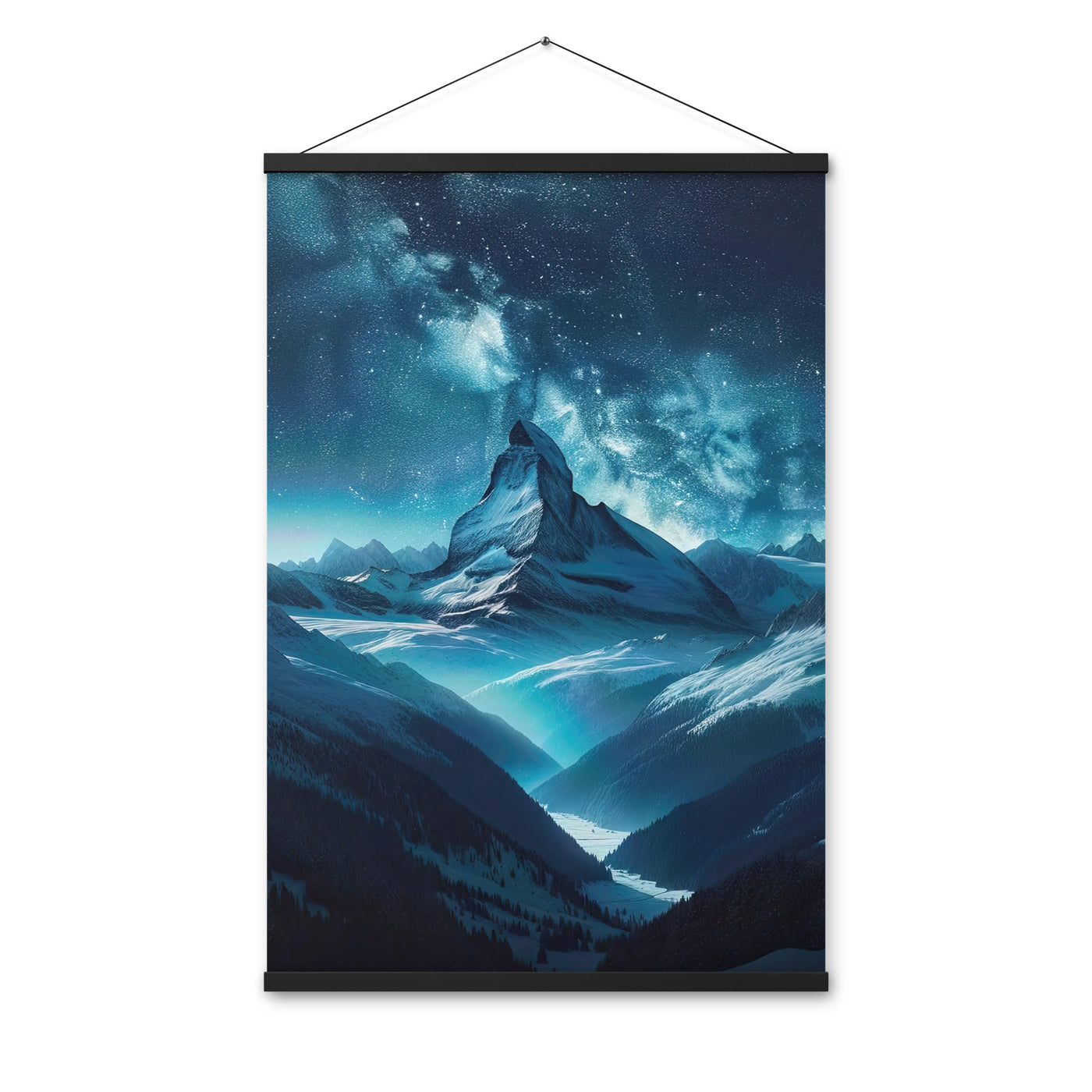 Winterabend in den Bergen: Digitale Kunst mit Sternenhimmel - Premium Poster mit Aufhängung berge xxx yyy zzz 61 x 91.4 cm
