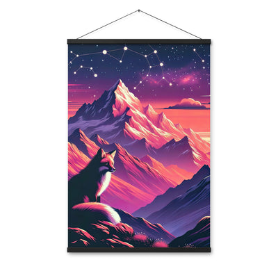 Fuchs im dramatischen Sonnenuntergang: Digitale Bergillustration in Abendfarben - Premium Poster mit Aufhängung camping xxx yyy zzz 61 x 91.4 cm