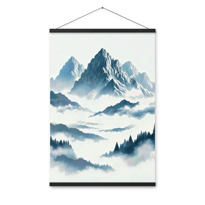 Nebeliger Alpenmorgen-Essenz, verdeckte Täler und Wälder - Premium Poster mit Aufhängung berge xxx yyy zzz 61 x 91.4 cm
