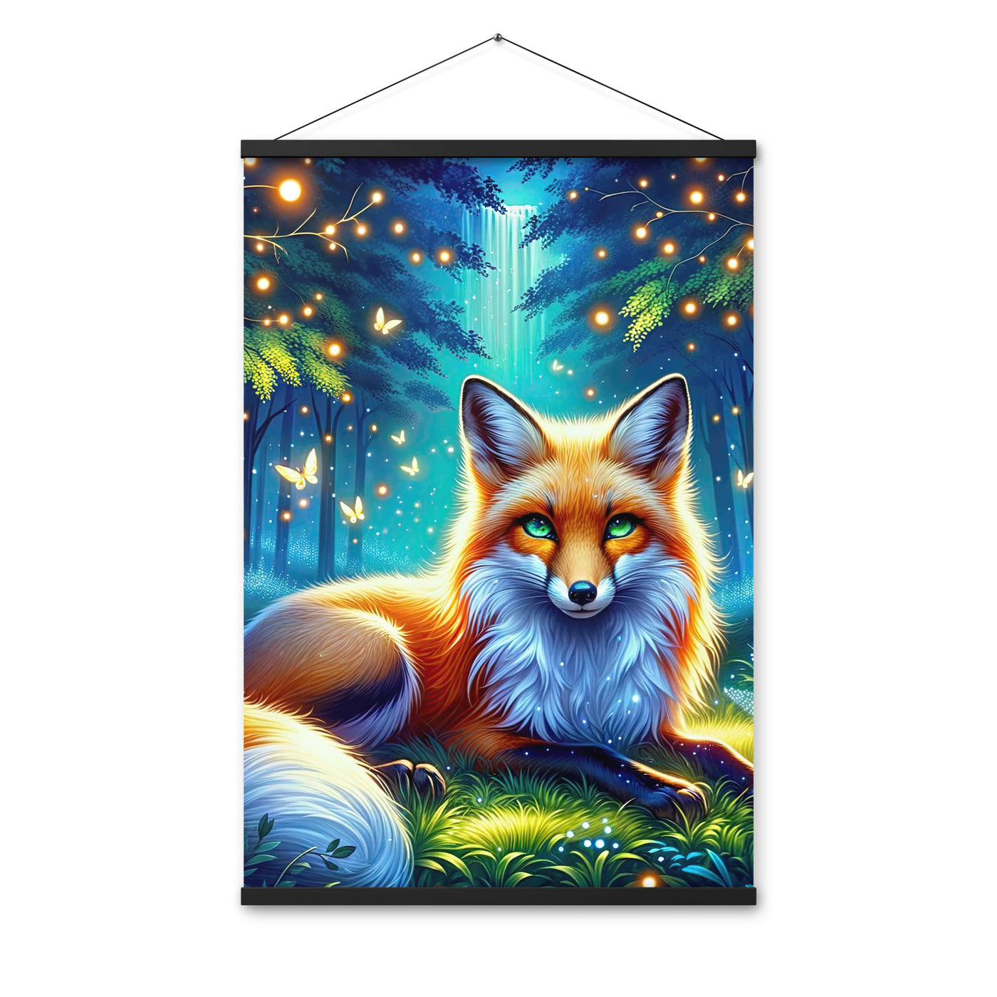 Funkelnder Nachtfuchs auf Waldlichtung mit Feuerwerk - Premium Poster mit Aufhängung camping xxx yyy zzz 61 x 91.4 cm