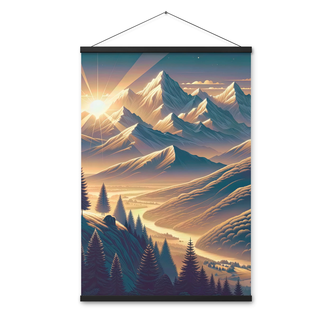 Alpen-Morgendämmerung, erste Sonnenstrahlen auf Schneegipfeln - Premium Poster mit Aufhängung berge xxx yyy zzz 61 x 91.4 cm