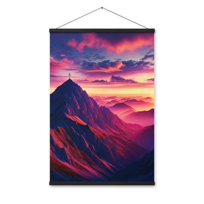 Dramatischer Alpen-Sonnenaufgang, Gipfelkreuz und warme Himmelsfarben - Premium Poster mit Aufhängung berge xxx yyy zzz 61 x 91.4 cm