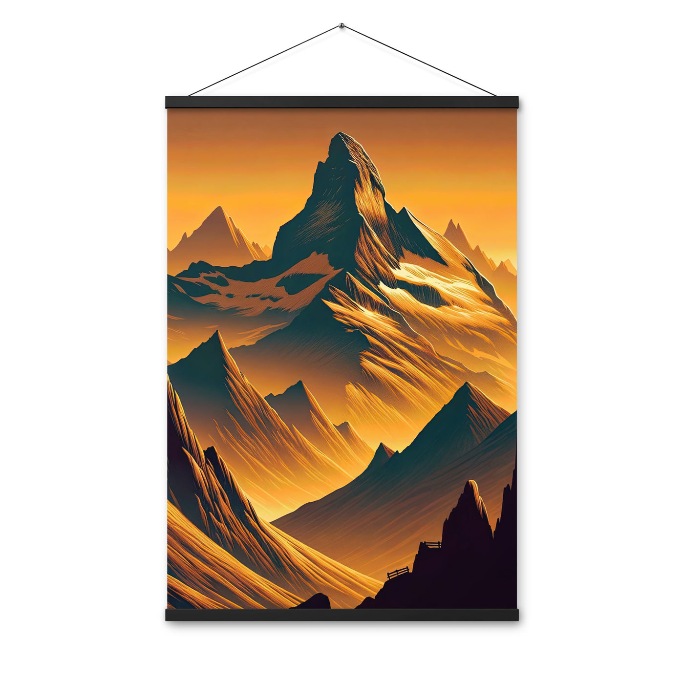 Fuchs in Alpen-Sonnenuntergang, goldene Berge und tiefe Täler - Premium Poster mit Aufhängung camping xxx yyy zzz 61 x 91.4 cm
