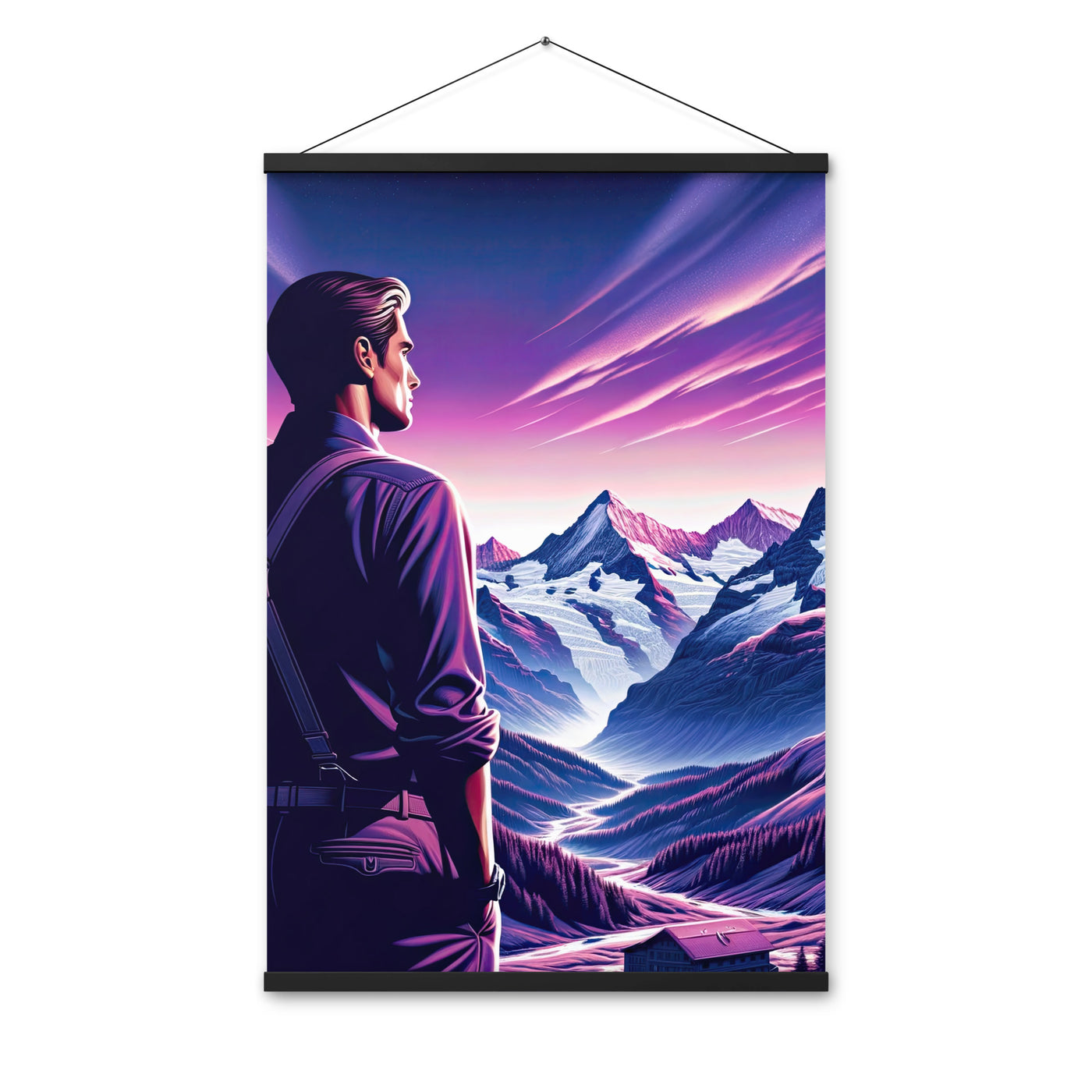 Wanderer in alpiner Dämmerung, schneebedeckte Gipfel ins Unendliche - Premium Poster mit Aufhängung wandern xxx yyy zzz 61 x 91.4 cm