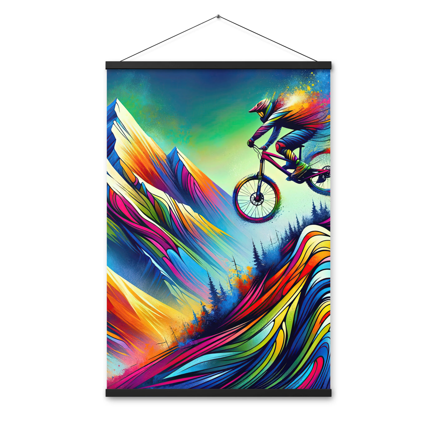 Mountainbiker in farbenfroher Alpenkulisse mit abstraktem Touch (M) - Premium Poster mit Aufhängung xxx yyy zzz 61 x 91.4 cm