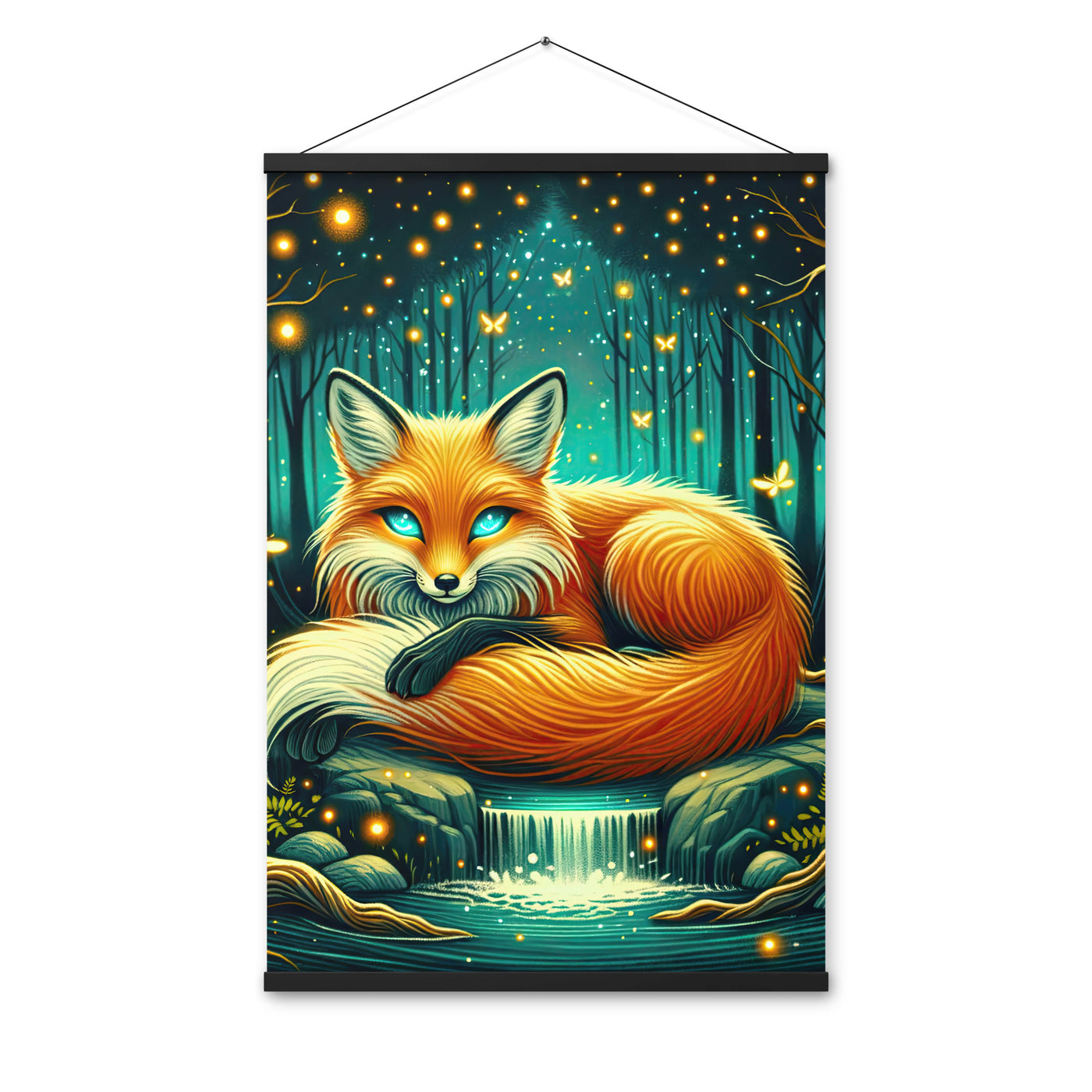 Bezaubernder Fuchs auf erleuchteter mystischer Waldlichtung - Premium Poster mit Aufhängung camping xxx yyy zzz 61 x 91.4 cm