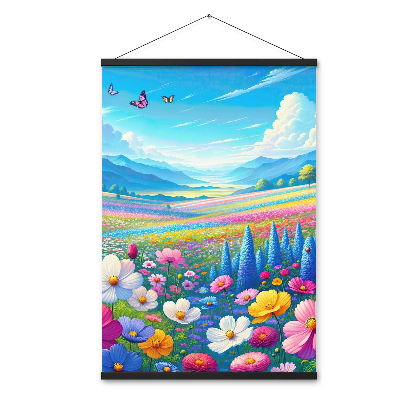 Weitläufiges Blumenfeld unter himmelblauem Himmel, leuchtende Flora - Premium Poster mit Aufhängung camping xxx yyy zzz 61 x 91.4 cm