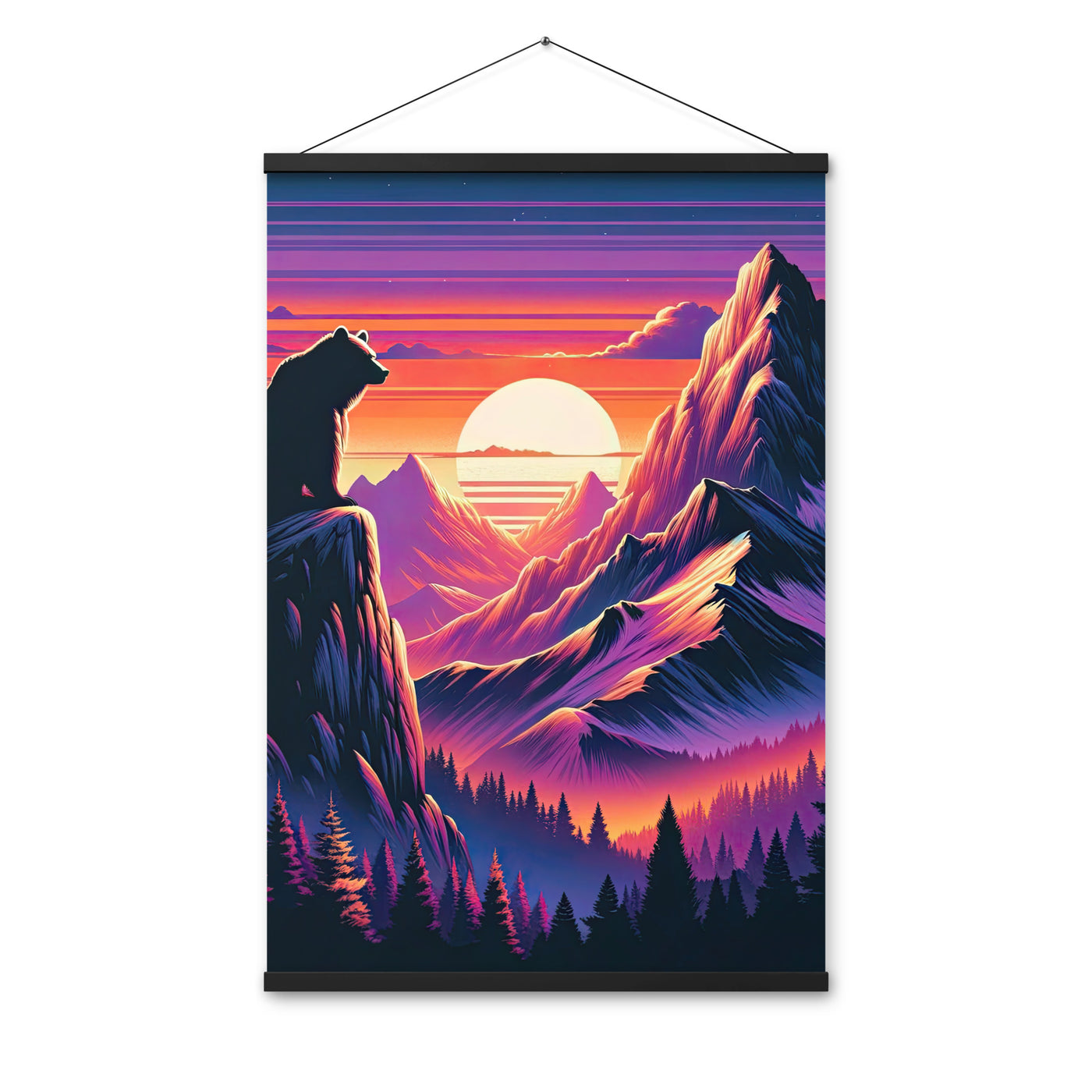Alpen-Sonnenuntergang mit Bär auf Hügel, warmes Himmelsfarbenspiel - Premium Poster mit Aufhängung camping xxx yyy zzz 61 x 91.4 cm