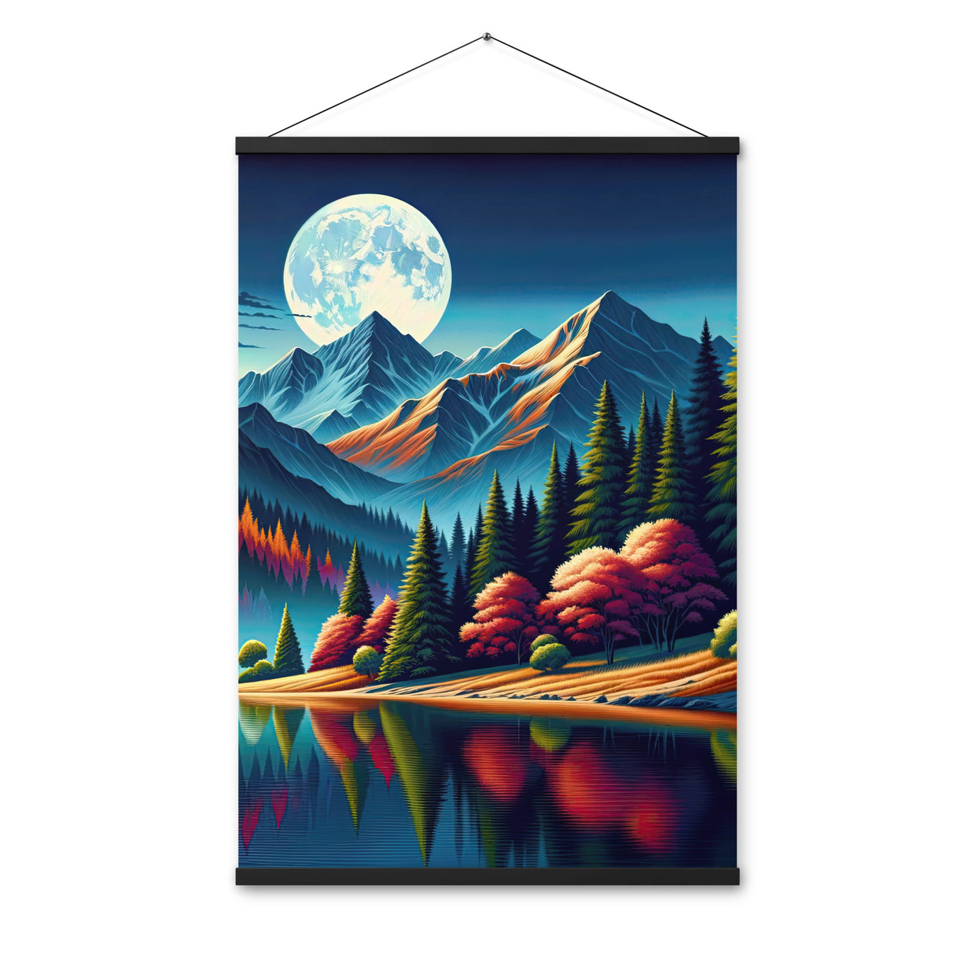 Ruhiger Herbstabend in den Alpen, grün-rote Berge - Premium Poster mit Aufhängung berge xxx yyy zzz 61 x 91.4 cm