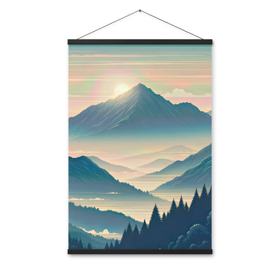 Bergszene bei Morgendämmerung, erste Sonnenstrahlen auf Bergrücken - Premium Poster mit Aufhängung berge xxx yyy zzz 61 x 91.4 cm